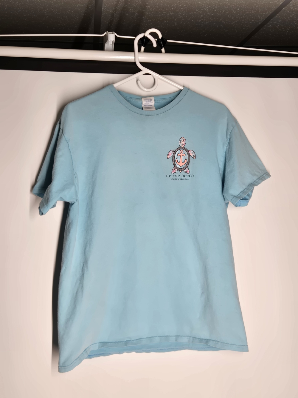 Myrtle Beach Light Blue Short Sleeve Tee with Turtle & Anchor Graphic
